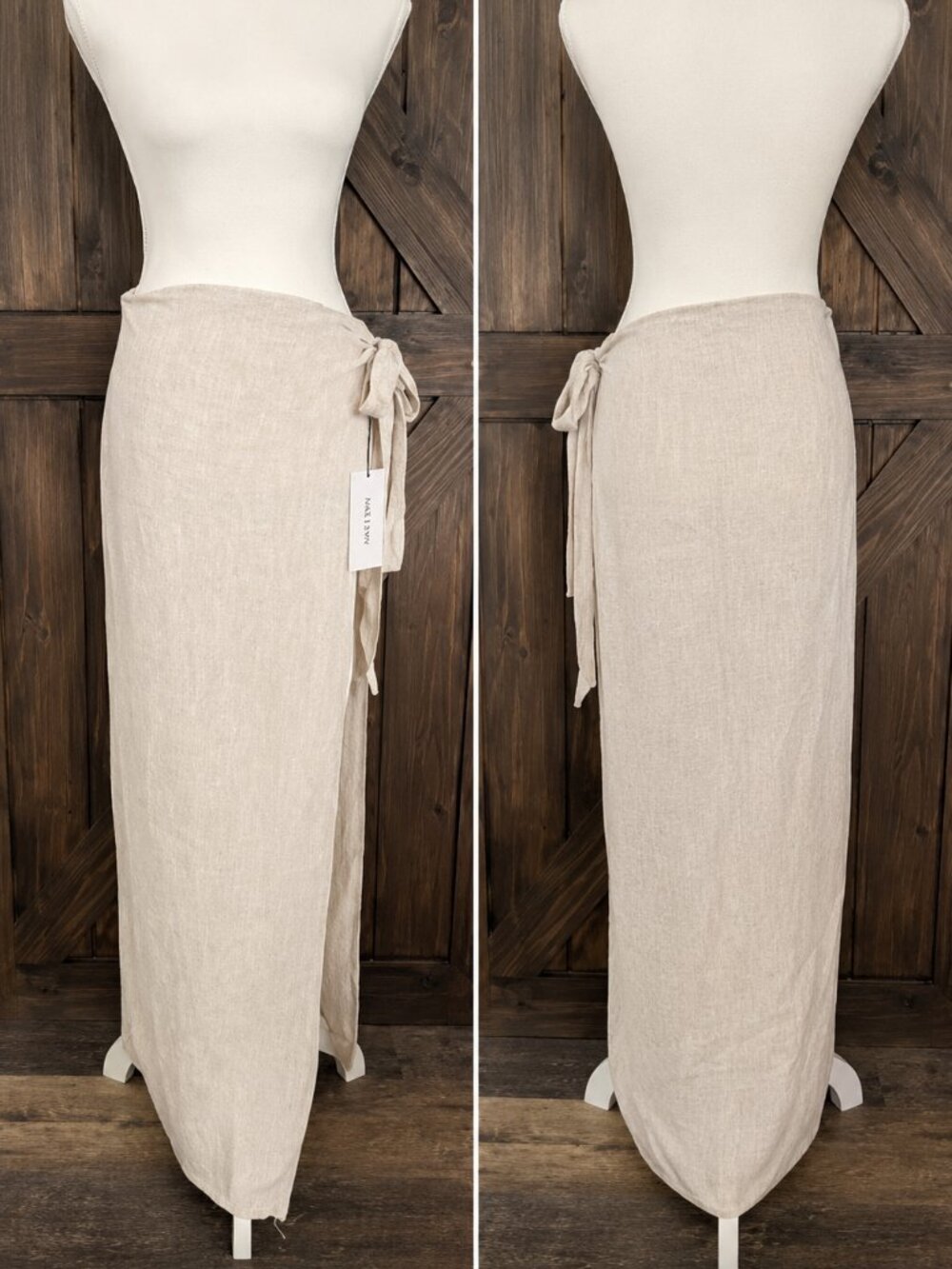 NWT Nasty Gal Stone Linen Blend Tie Side Maxi Sarong Cover Up Wrap High Waist